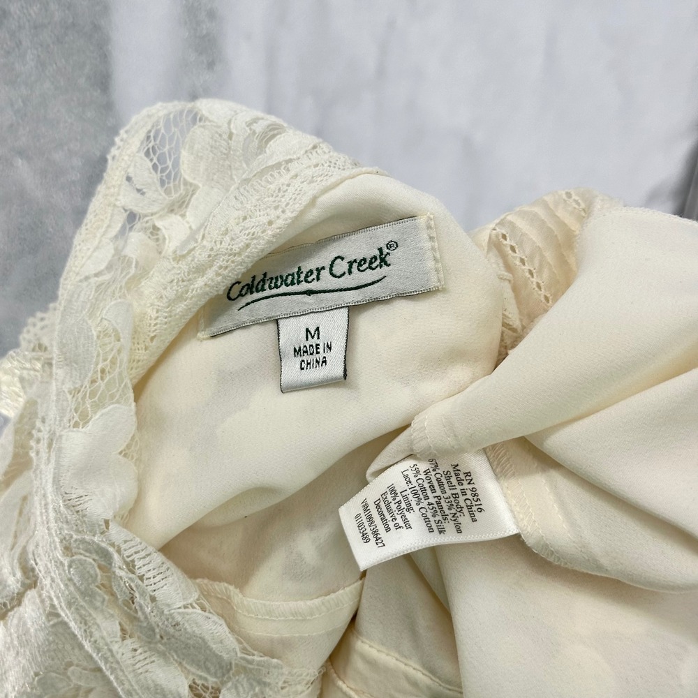 Coldwater Creek Ivory Lace Feminine Boho Button Up Blouse 3/4 Sleeve Women's M - Picture 6 of 6